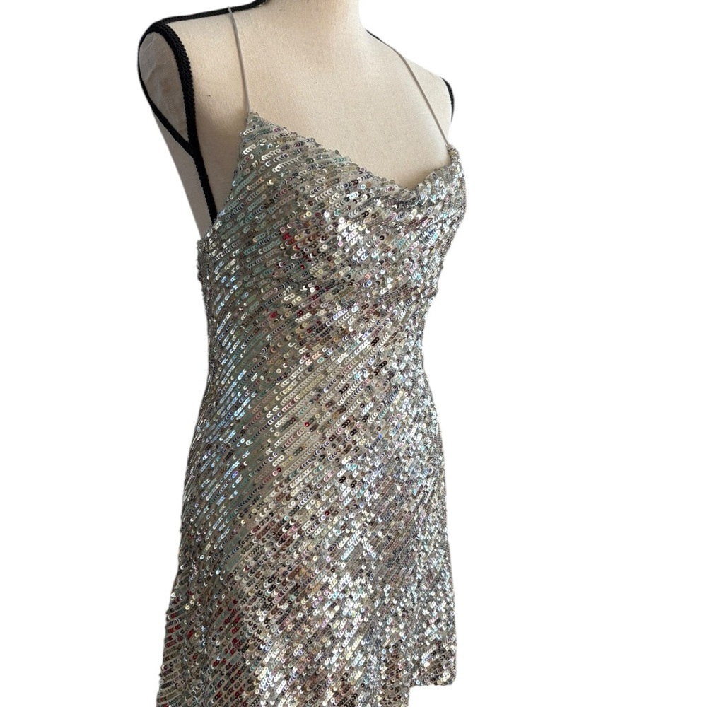 NWT ZARA Silver Mini Sequin Dress - Picture 5 of 8